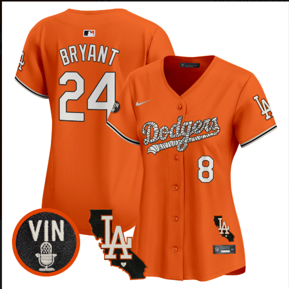 Women Los Angeles Dodgers 24 Bryant 2025 orange Limited Stitched Jersey
